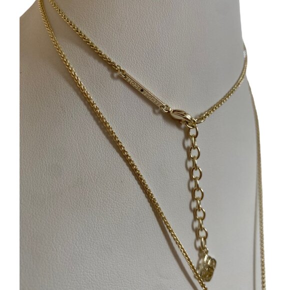 Authentic KENDRA SCOTT Gold Macrame Reid Long Necklace Abalone gold tone 15" - Picture 7 of 11